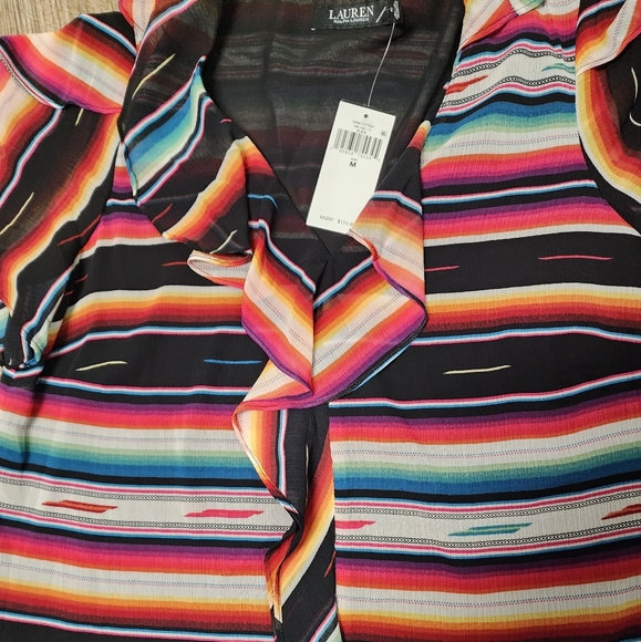 NWT Lauren Ralph Lauren Plus Size M Stripe Print Short Flutter Blouse Top - Picture 8 of 13